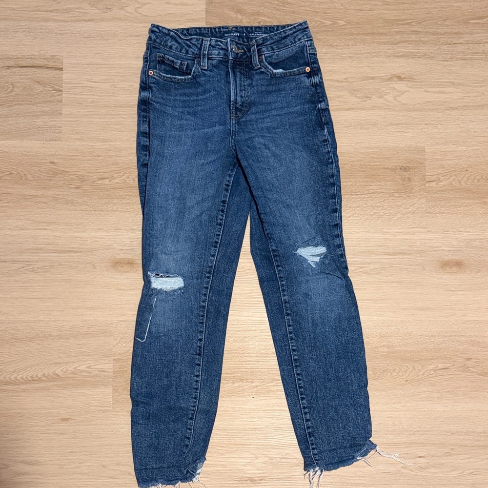 Old Navy Dark Blue Distressed OG Straight Jeans